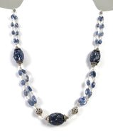 BLUE SAPPHIRE Gemstone Beads Chain Necklace : 925 Sterling Silver Natural Sapphire Hand Carved &Rose Cut Beads 22.5