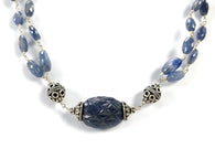 BLUE SAPPHIRE Gemstone Beads Chain Necklace : 925 Sterling Silver Natural Sapphire Hand Carved &Rose Cut Beads 22.5