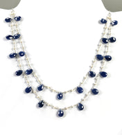 Blue Sapphire Gemstone BEADS CHAIN NECKLACE : 925 Sterling Silver Natural Untreated Sapphire Pear Rose Cut Beads 48