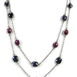Blue SAPPHIRE Red RUBY Gemstones Chain Necklace : 925 Sterling Silver Natural Sapphire & Ruby Checker Cut 37" OXIDIZED Necklace