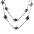 Blue SAPPHIRE Red RUBY Gemstones Chain Necklace : 925 Sterling Silver Natural Sapphire & Ruby Checker Cut 37" OXIDIZED Necklace