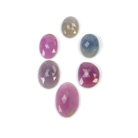 नीलम रत्न गुलाब कट: 51.90cts प्राकृतिक अनुपचारित मल्टी नीलम अंडाकार असमान आकार 14.5*11mm - 22*14.5mm 6 पीस सेट