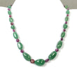 Green QUARTZITE Raspberry SAPPHIRE Gemstone Beads NECKLACE :52.97gms Natural Quartzite Uneven Plain Necklace 11*7mm-24*15mm 17" (With Video)