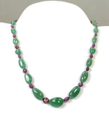 Green QUARTZITE Raspberry SAPPHIRE Gemstone Beads NECKLACE :52.97gms Natural Quartzite Uneven Plain Necklace 11*7mm-24*15mm 17