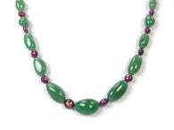Green QUARTZITE Raspberry SAPPHIRE Gemstone Beads NECKLACE :52.97gms Natural Quartzite Uneven Plain Necklace 11*7mm-24*15mm 17