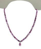Raspberry SAPPHIRE & Emerald Gemstone Fancy Cut NECKLACE : 24.80gms Natural Untreated Pencil Necklace 7*3.5mm - 9*4.45mm 18.5