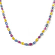 Yellow Blue SAPPHIRE & RUBY Gemstone NECKLACE : 15.83gms Natural Oval Plain Beads Sapphire With 925 Sterling Silver 5.5*4mm - 8.5*6mm 18"