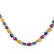 Yellow Blue SAPPHIRE & RUBY Gemstone NECKLACE : 16.15gms Natural Oval Plain Beads Sapphire With 925 Sterling Silver 5.5*4.5mm - 8*6.5mm 17"