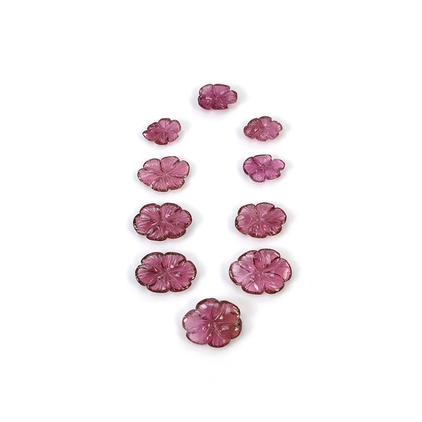 TOURMALINE Gemstone Carving : 19.00cts Natural Untreated Pink Rubellite Tourmaline Hand Carved Flowers 14*10.5mm - 9*6mm 10pcs