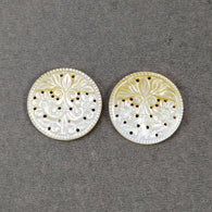 MOTHER OF PEARL Gemstone Carving : 55.70cts Natural Untreated White Mop Hand Carved Round Shapes 29.5mm Pair