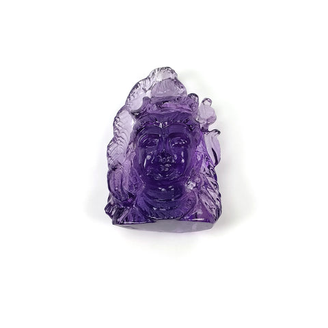 Amethyst Gemstone Carving : 124.70cts Natural Untreated Purple Amethyst Hand Carved Lord SHIVA 44.5*30.5mm