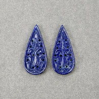 LAPIS LAZULI Gemstone Carving : 39.00cts Natural Untreated Blue Lapis Hand Carved Pear Shape 35*16mm Pair
