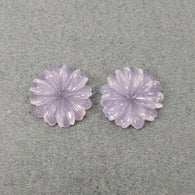 Chalcedony Gemstone Carving : 34.55cts Natural Untreated Pink Chalcedony Hand Carved Flower 24mm pair