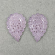 Chalcedony Gemstone Carving : 50.60cts Natural Untreated Pink Chalcedony One Side Hand Carved Indian Leaf 37*25mm Pair
