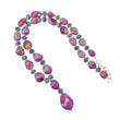 Ruby & Blue Sapphire Gemstone NECKLACE: 74.38gms Natural Untreated Bi-Color Zoisite Ruby 925 Sterling Silver 7mm - 21*16mm 19.5"