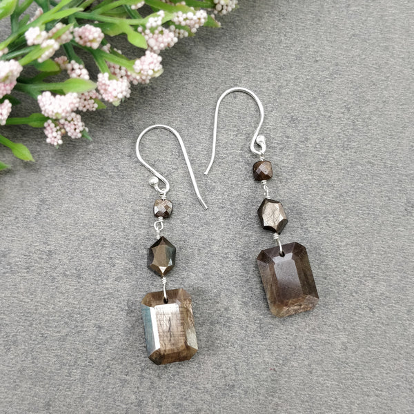 Sapphire Gemstone Earring : 24.85cts Natural Untreated Chocolate Sapphire 925 Sterling Silver Drop Dangle Hook Earring 4mm - 14*10mm