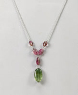 Watermelon Tourmaline Gemstone NECKLACE : 34.30cts Natural Untreated Oval Plain Tourmaline With 925 Sterling Silver 7*5.5mm - 18*12mm 19.5