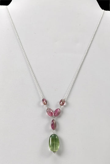 Watermelon Tourmaline Gemstone NECKLACE : 34.30cts Natural Untreated Oval Plain Tourmaline With 925 Sterling Silver 7*5.5mm - 18*12mm 19.5"
