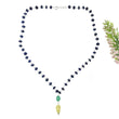 Blue SAPPHIRE EMERALD & Cat's Eye Gemstone NECKLACE : 109.40cts Natural Plain Beads Sapphire With 925 Sterling Silver 6mm - 14*8.5mm 22"