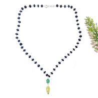 Blue SAPPHIRE EMERALD & Cat's Eye Gemstone NECKLACE : 109.40cts Natural Plain Beads Sapphire With 925 Sterling Silver 6mm - 14*8.5mm 22