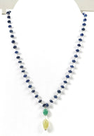 Blue SAPPHIRE EMERALD & Cat's Eye Gemstone NECKLACE : 109.40cts Natural Plain Beads Sapphire With 925 Sterling Silver 6mm - 14*8.5mm 22