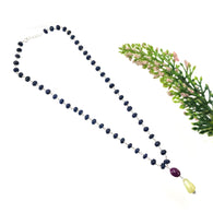 Blue SAPPHIRE RUBY & Cat's Eye Gemstone NECKLACE : 109.45cts Natural Round Plain Beads Sapphire With 925 Sterling Silver 6mm - 14*9mm 22