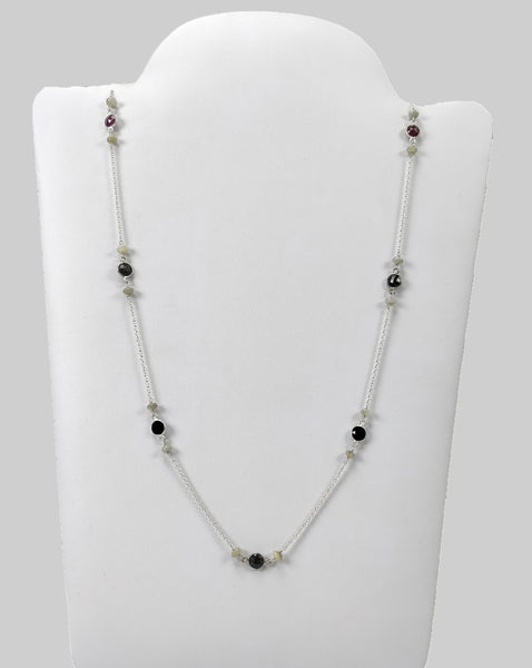 Ruby Blue Sapphire Chrysoberyl Cat's Eye NECKLACE: 44.10cts Natural Untreated Briolette Ruby Sapphire With 925 Sterling Silver 5mm - 6mm 27"