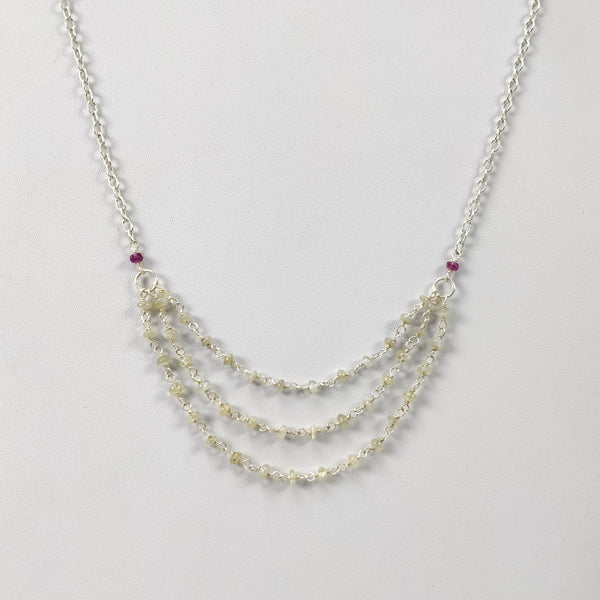 Chrysoberyl Cat's Eye And Ruby Beads NECKLACE : 27.65cts Natural Untreated With 925 Sterling Silver 3mm - 3.5mm 19"