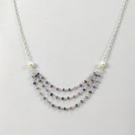 Multi Sapphire & Pearl Gemstone Beads Chain NECKLACE : 30.70cts Natural Untreated With 925 Sterling Silver Necklace 3mm - 6mm 17.25