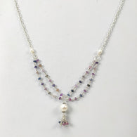 Multi Sapphire & Pearl Gemstone Beads Chain NECKLACE : 33.55cts Natural Untreated With 925 Sterling Silver Necklace 3mm - 6mm 19.25