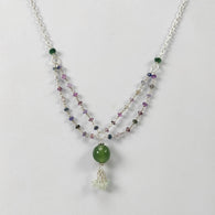 Multi Sapphire & Serpentine Gemstone Beads Chain NECKLACE : 37.30cts Natural Untreated With 925 Sterling Silver Necklace 3mm - 11mm 19.25