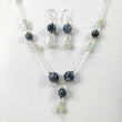 Blue SAPPHIRE & EMERALD Gemstones Jewelry : Natural Untreated With 925 Sterling Silver 19.25" Beaded Necklace Earring Jewelry Set