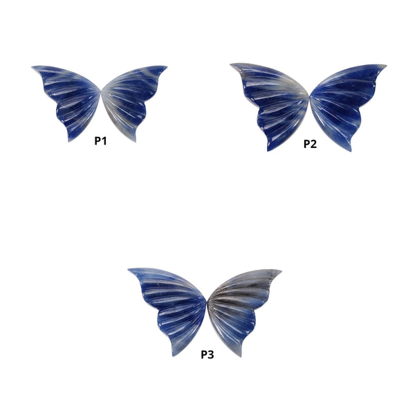 Sapphire Gemstone Carving : Natural Untreated Blue Sapphire Hand Carved Butterfly Pairs