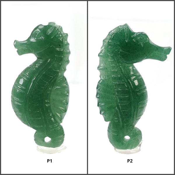 Green QUARTZITE Gemstone Carving : Natural Untreated Unheated Quartzite Hand Carved SEA HORSE Sculpture 1pcs