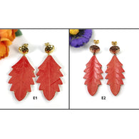 925 Sterling Silver Gold Plated : Synthetic Hand Carved Red Maple Leaf Simulated Prong Set Dangle Push Back Earring (With Video)