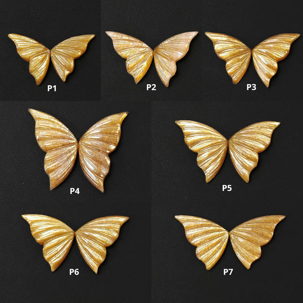 YELLOW Fire MOONSTONE Gemstone Carving : Natural Untreated Unheated Moonstone Hand Carved BUTTERFLY Pair