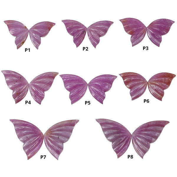 Raspberry Sheen SAPPHIRE Gemstone Carving : Natural Untreated Unheated Pink Sapphire Hand Carved BUTTERFLY Pair