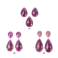 नीलम रत्न गुलाब कट: प्राकृतिक अनुपचारित गुलाबी नीलम नाशपाती आकार 3pcs और 4pcs सेट