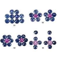 नीलम रत्न गुलाब कट: प्राकृतिक अनुपचारित नीला और रास्पबेरी गुलाबी नीलम गोल आकार सेट