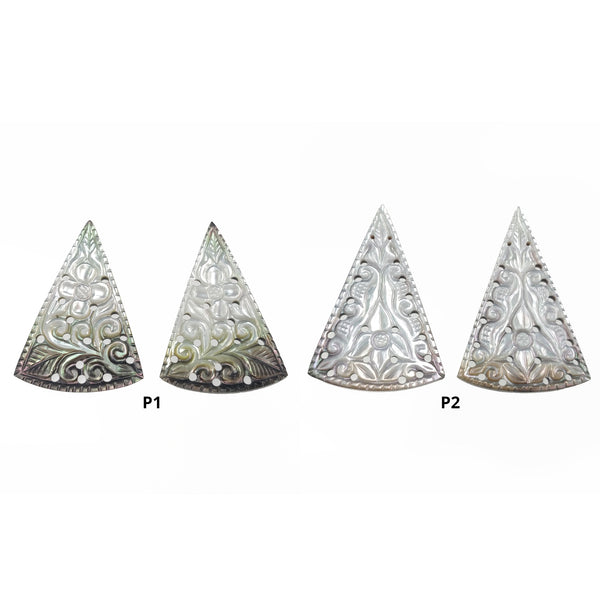 MOTHER OF PEARL Gemstone Carving : Natural Untreated Black Mop Hand Carved Triangle Shape Pairs