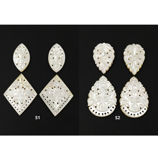 MOTHER OF PEARL Gemstone Carving : Natural Untreated White Mop Hand Carved Marquise Uneven Shapes Pairs