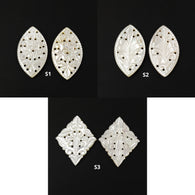 MOTHER OF PEARL Gemstone Carving : Natural Untreated White Mop Hand Carved Marquise Shapes Pairs
