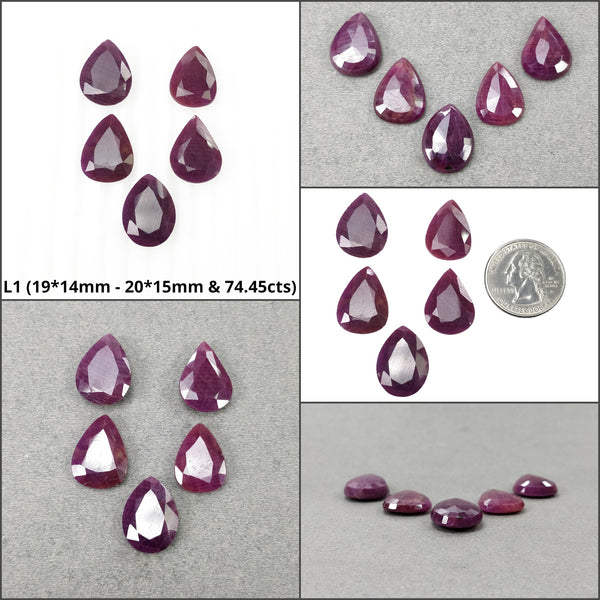 Ruby (See Video) Gemstone Normal Cut : Natural Untreated Unheated Red Ruby Pear And Oval Shape Lots