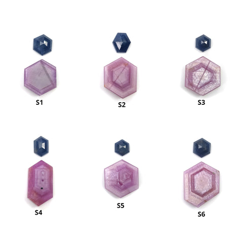 Sapphire Gemstone Flat Slices : Natural Untreated Rosemary Pink And Blue Sapphire Hexagon Shape Sets