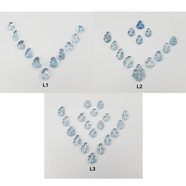 BLUE AQUAMARINE Gemstone Carving  : Natural Untreated Unheated Aquamarine Hand Carved Leaves Lots