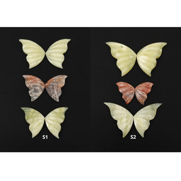 Opal & Sunstone Gemstone Carving : Natural Untreated Pink Opal And Orange Sunstone Hand Carved Butterfly 3 Pair Set