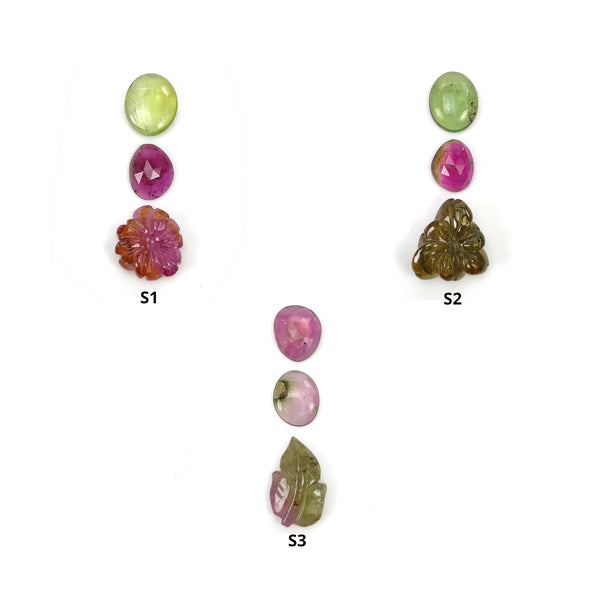 Watermelon Tourmaline Gemstone Carving : Natural Untreated Pink & Green Tourmaline Hand Carved Flower Sets