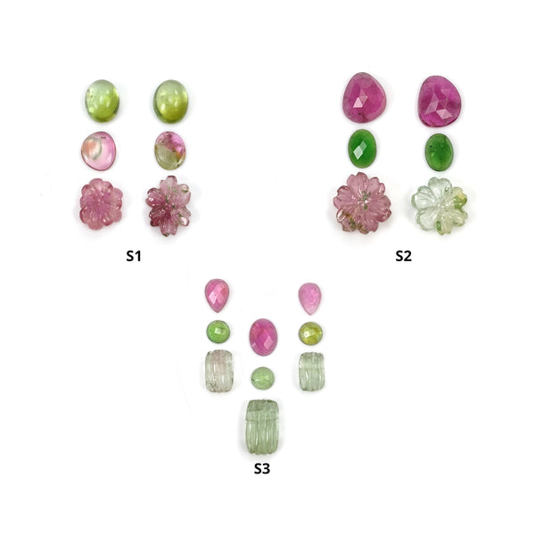 Watermelon Tourmaline Gemstone Carving : Natural Untreated Pink & Green Tourmaline Hand Carved Flower Sets