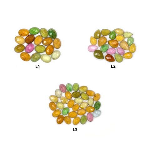 Multi Color TOURMALINE Gemstone Checker Cut : Natural Untreated Unheated Watermelon Tourmaline Oval Pear Shape Set