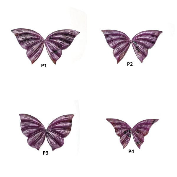 Raspberry Silver Sheen SAPPHIRE Gemstone Carving : Natural Untreated Unheated Pink Sapphire Hand Carved BUTTERFLY Pair